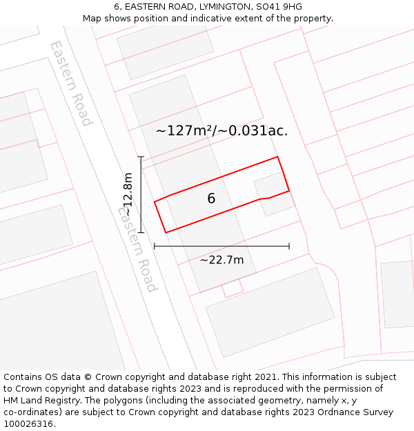 6, EASTERN ROAD, LYMINGTON, SO41 9HG: Plot and title map