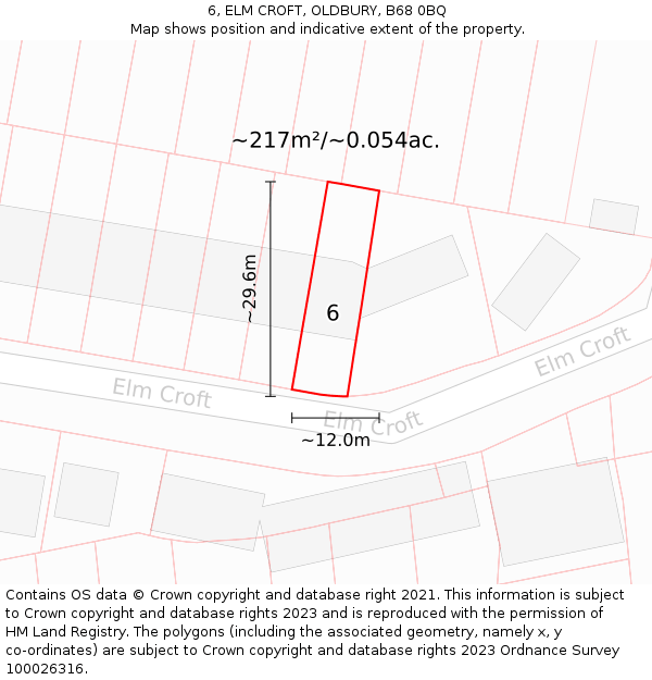 6, ELM CROFT, OLDBURY, B68 0BQ: Plot and title map