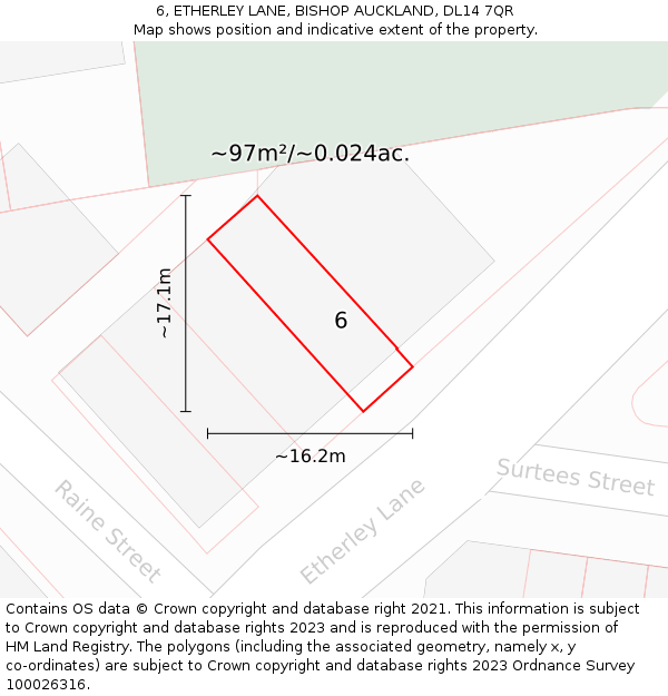 6, ETHERLEY LANE, BISHOP AUCKLAND, DL14 7QR: Plot and title map