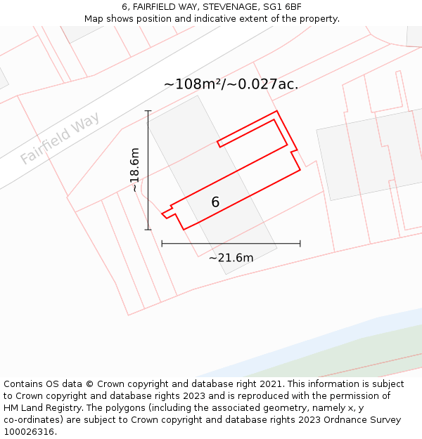 6, FAIRFIELD WAY, STEVENAGE, SG1 6BF: Plot and title map