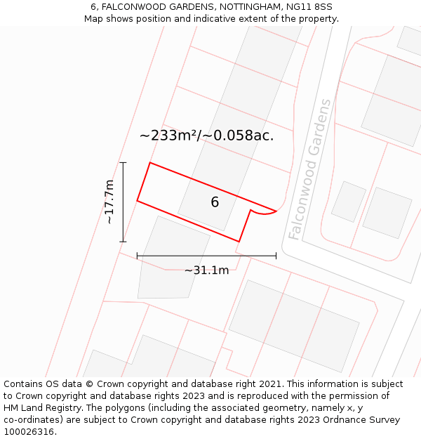 6, FALCONWOOD GARDENS, NOTTINGHAM, NG11 8SS: Plot and title map