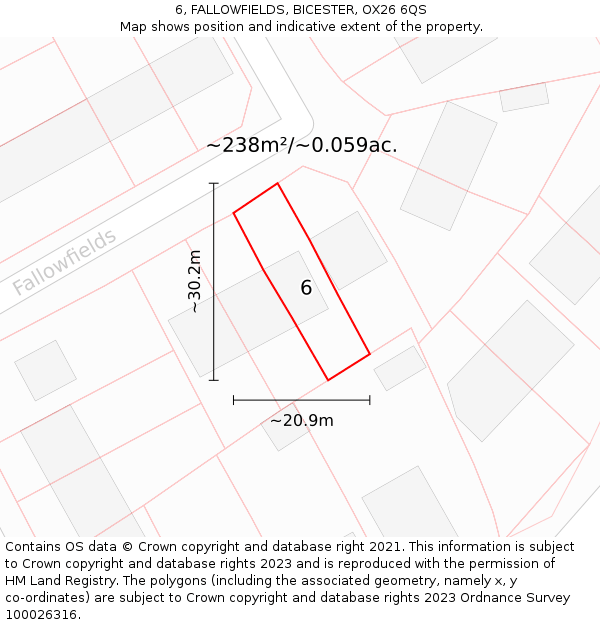 6, FALLOWFIELDS, BICESTER, OX26 6QS: Plot and title map