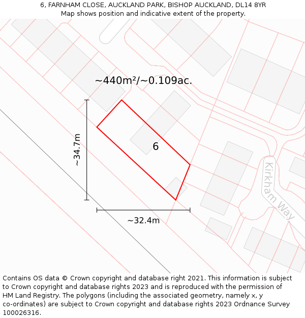 6, FARNHAM CLOSE, AUCKLAND PARK, BISHOP AUCKLAND, DL14 8YR: Plot and title map
