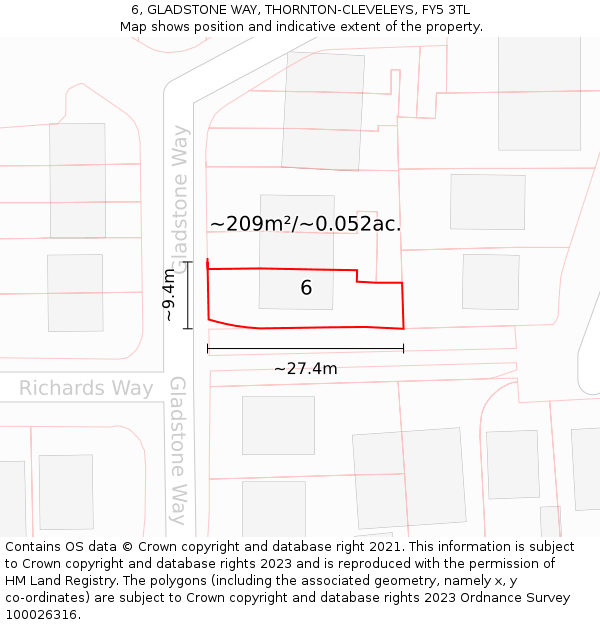 6, GLADSTONE WAY, THORNTON-CLEVELEYS, FY5 3TL: Plot and title map