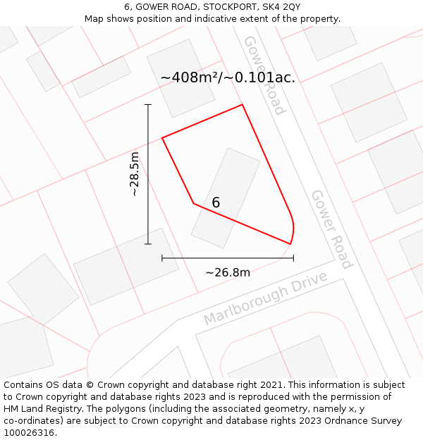 6, GOWER ROAD, STOCKPORT, SK4 2QY: Plot and title map
