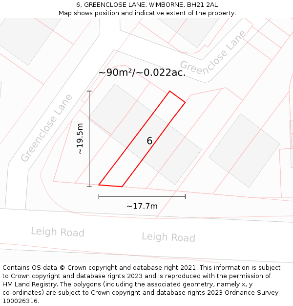 6, GREENCLOSE LANE, WIMBORNE, BH21 2AL: Plot and title map