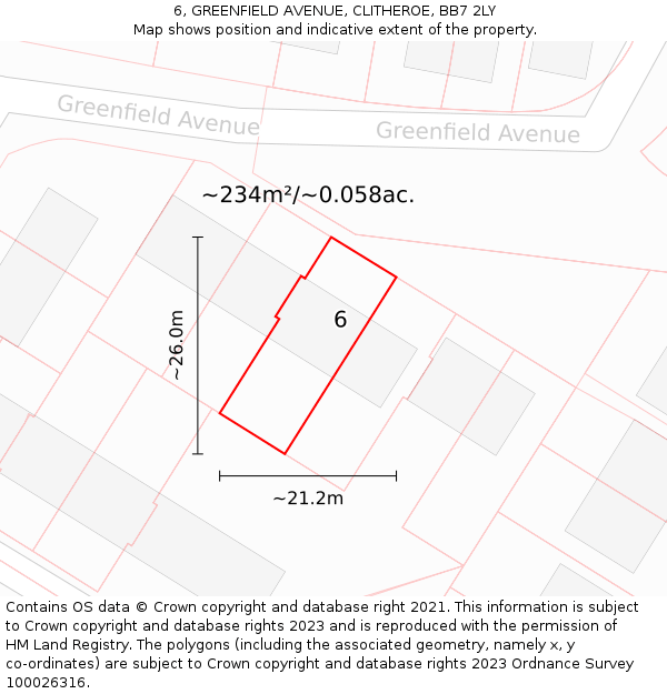 6, GREENFIELD AVENUE, CLITHEROE, BB7 2LY: Plot and title map