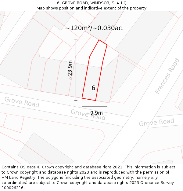 6, GROVE ROAD, WINDSOR, SL4 1JQ: Plot and title map