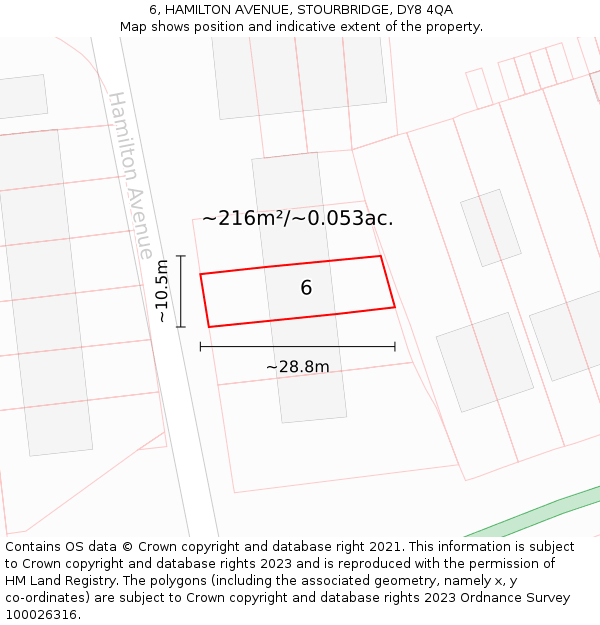 6, HAMILTON AVENUE, STOURBRIDGE, DY8 4QA: Plot and title map