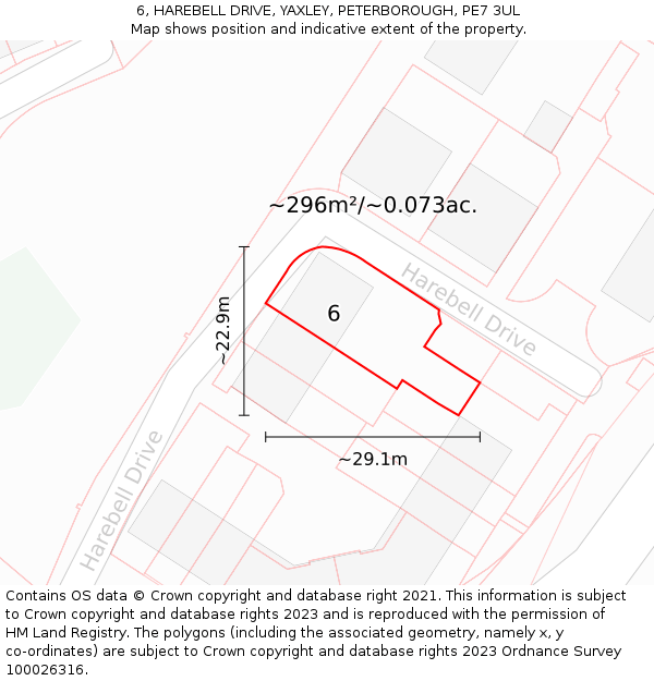 6, HAREBELL DRIVE, YAXLEY, PETERBOROUGH, PE7 3UL: Plot and title map