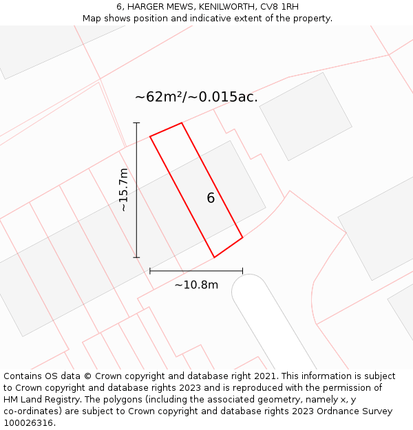 6, HARGER MEWS, KENILWORTH, CV8 1RH: Plot and title map