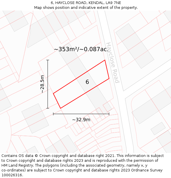 6, HAYCLOSE ROAD, KENDAL, LA9 7NE: Plot and title map