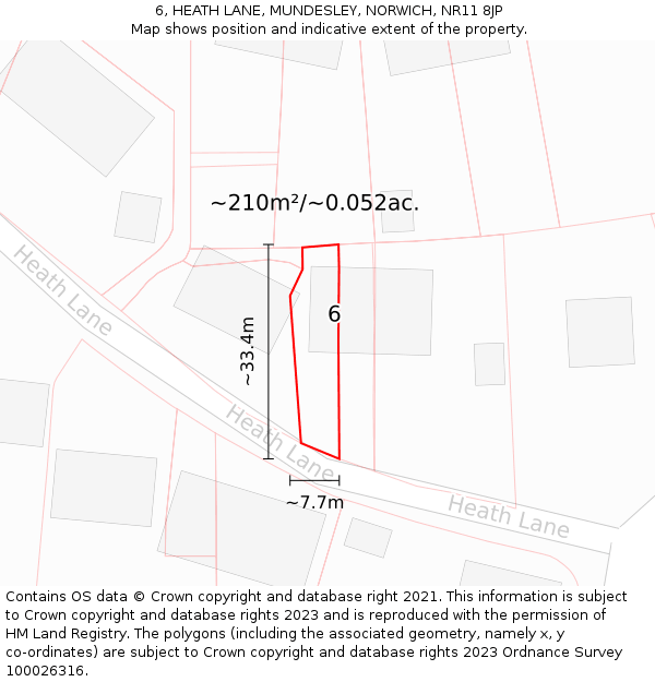 6, HEATH LANE, MUNDESLEY, NORWICH, NR11 8JP: Plot and title map