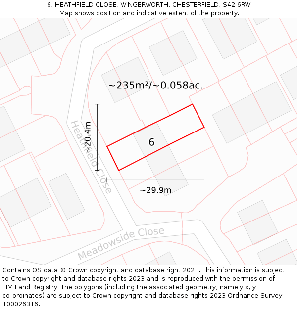 6, HEATHFIELD CLOSE, WINGERWORTH, CHESTERFIELD, S42 6RW: Plot and title map