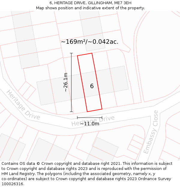 6, HERITAGE DRIVE, GILLINGHAM, ME7 3EH: Plot and title map