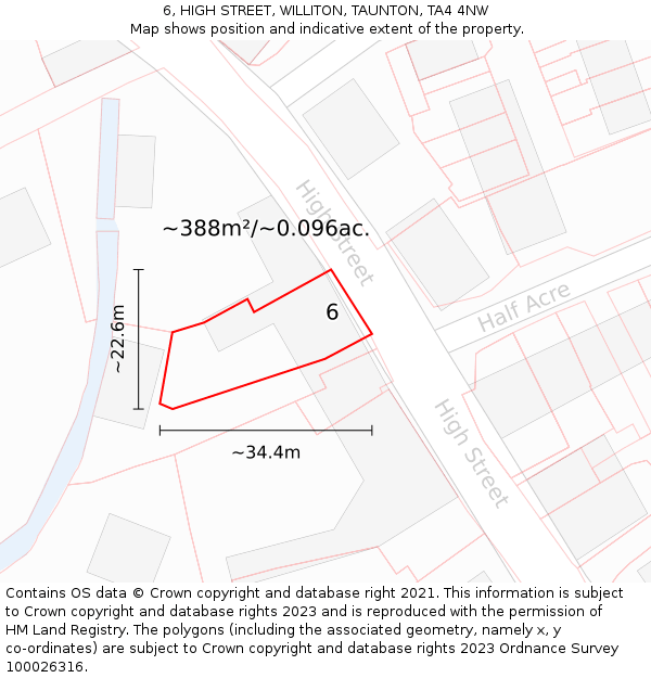 6, HIGH STREET, WILLITON, TAUNTON, TA4 4NW: Plot and title map