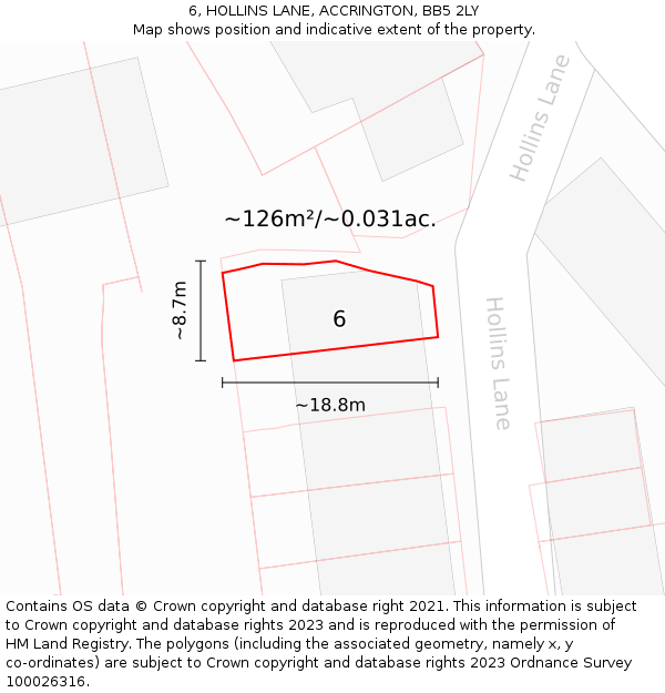 6, HOLLINS LANE, ACCRINGTON, BB5 2LY: Plot and title map