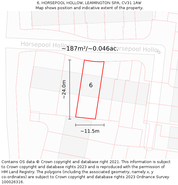 6, HORSEPOOL HOLLOW, LEAMINGTON SPA, CV31 1AW: Plot and title map