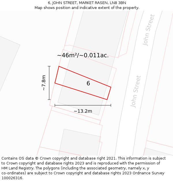 6, JOHN STREET, MARKET RASEN, LN8 3BN: Plot and title map