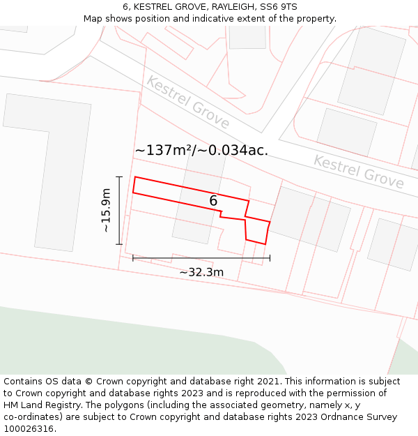 6, KESTREL GROVE, RAYLEIGH, SS6 9TS: Plot and title map