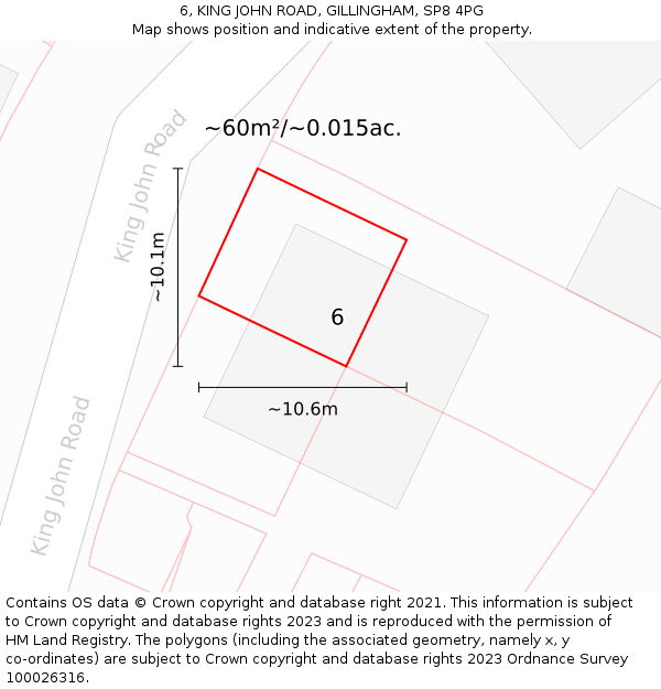 6, KING JOHN ROAD, GILLINGHAM, SP8 4PG: Plot and title map