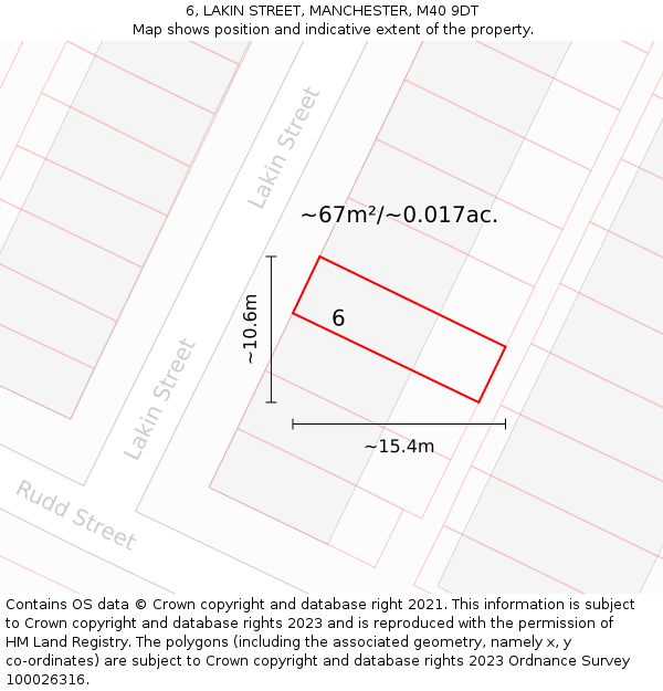 6, LAKIN STREET, MANCHESTER, M40 9DT: Plot and title map