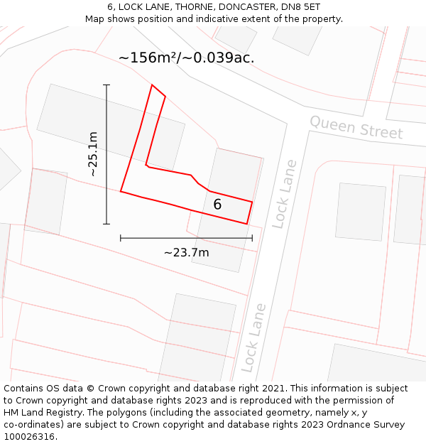 6, LOCK LANE, THORNE, DONCASTER, DN8 5ET: Plot and title map