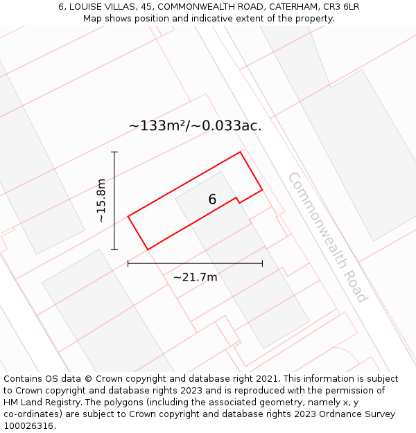 6, LOUISE VILLAS, 45, COMMONWEALTH ROAD, CATERHAM, CR3 6LR: Plot and title map