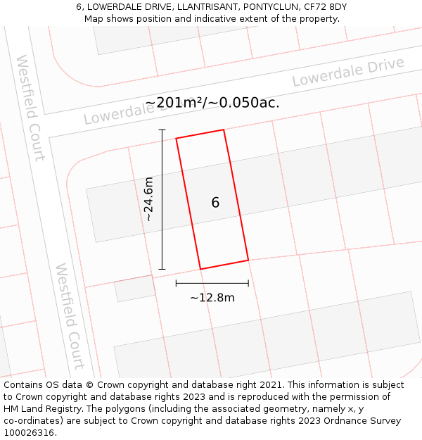 6, LOWERDALE DRIVE, LLANTRISANT, PONTYCLUN, CF72 8DY: Plot and title map
