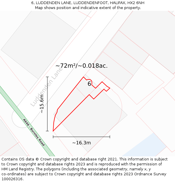6, LUDDENDEN LANE, LUDDENDENFOOT, HALIFAX, HX2 6NH: Plot and title map
