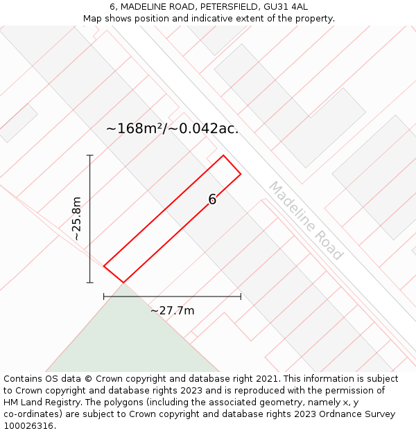 6, MADELINE ROAD, PETERSFIELD, GU31 4AL: Plot and title map