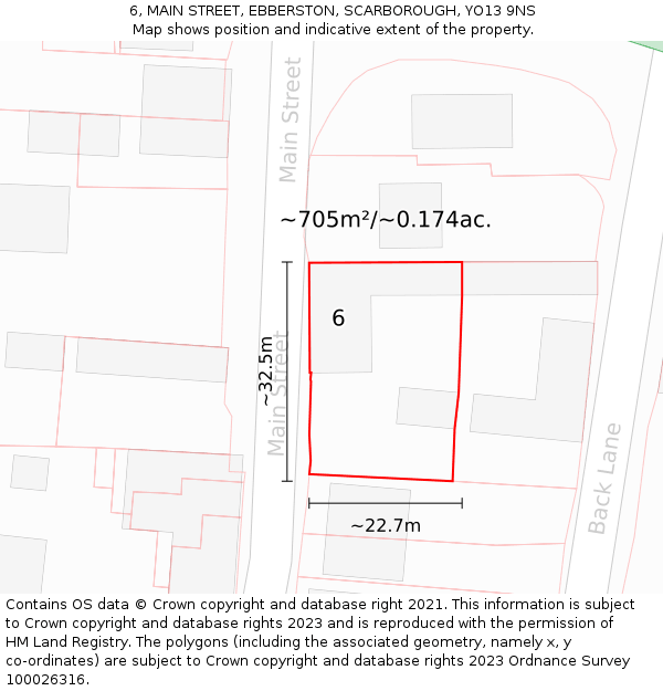 6, MAIN STREET, EBBERSTON, SCARBOROUGH, YO13 9NS: Plot and title map