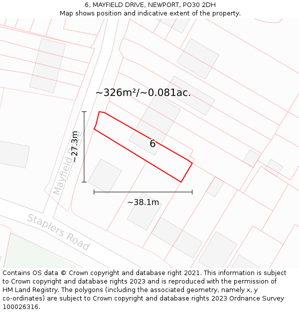 6, MAYFIELD DRIVE, NEWPORT, PO30 2DH: Plot and title map