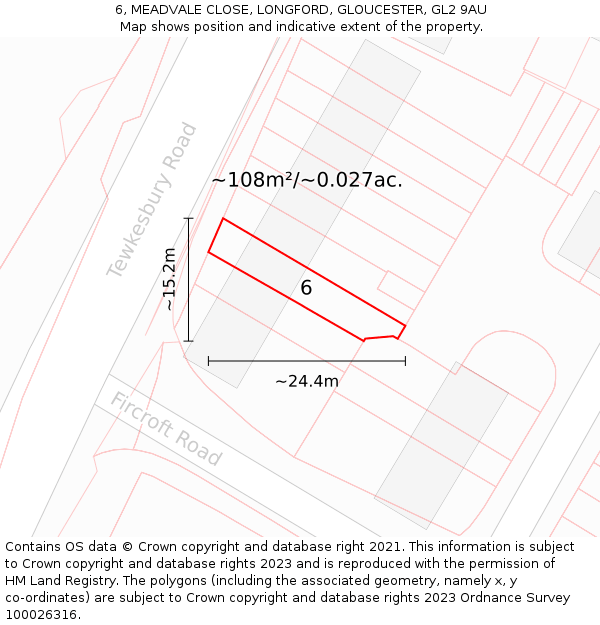 6, MEADVALE CLOSE, LONGFORD, GLOUCESTER, GL2 9AU: Plot and title map