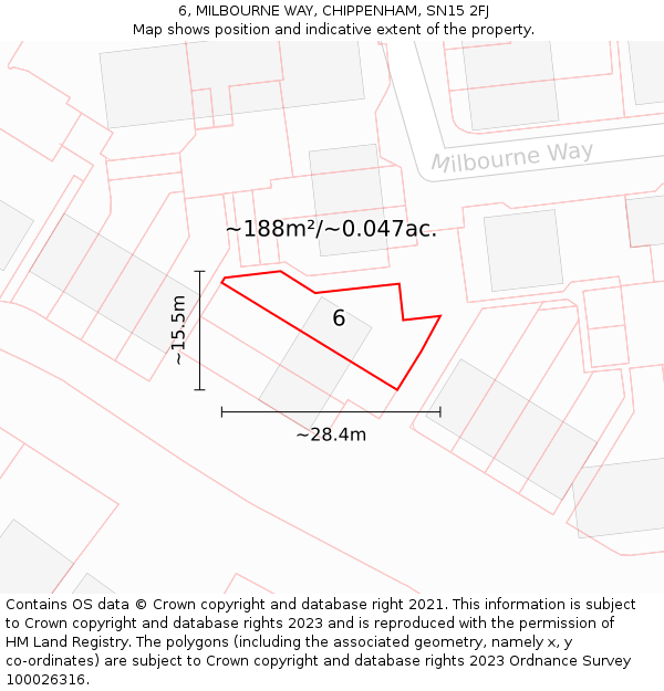 6, MILBOURNE WAY, CHIPPENHAM, SN15 2FJ: Plot and title map