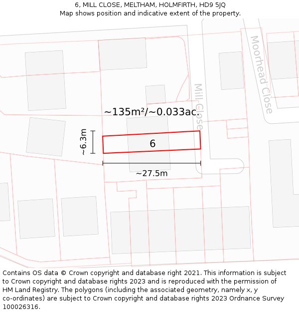 6, MILL CLOSE, MELTHAM, HOLMFIRTH, HD9 5JQ: Plot and title map
