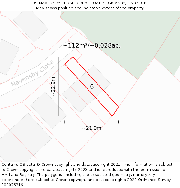 6, NAVENSBY CLOSE, GREAT COATES, GRIMSBY, DN37 9FB: Plot and title map