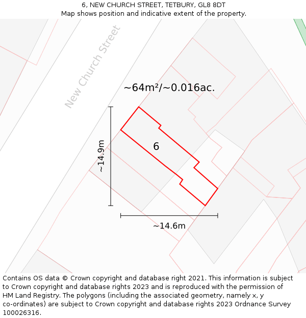 6, NEW CHURCH STREET, TETBURY, GL8 8DT: Plot and title map