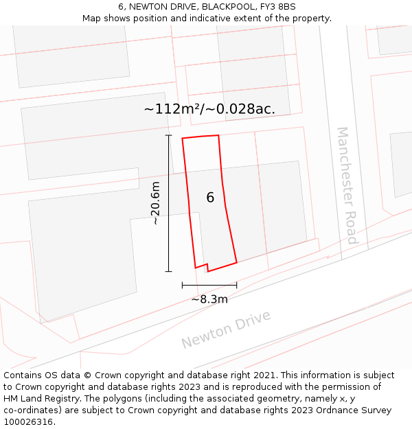6, NEWTON DRIVE, BLACKPOOL, FY3 8BS: Plot and title map