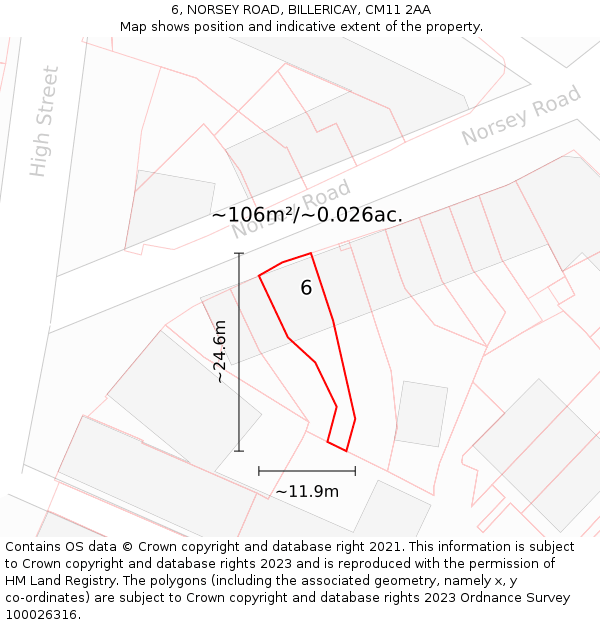 6, NORSEY ROAD, BILLERICAY, CM11 2AA: Plot and title map
