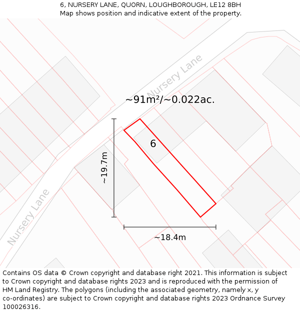 6, NURSERY LANE, QUORN, LOUGHBOROUGH, LE12 8BH: Plot and title map