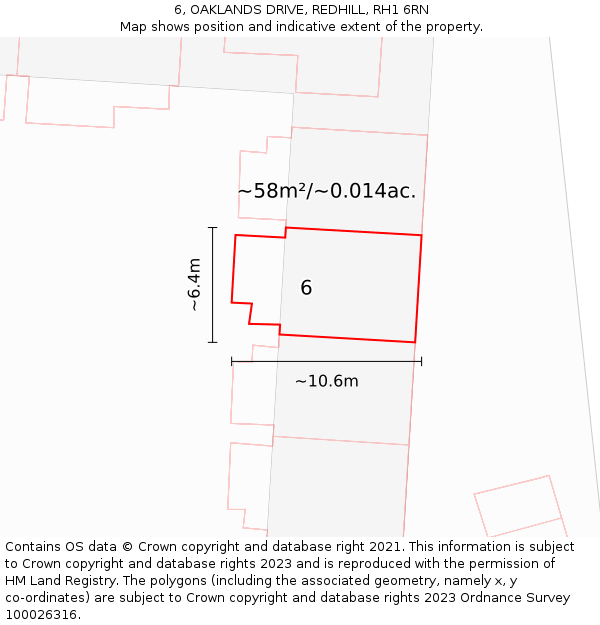 6, OAKLANDS DRIVE, REDHILL, RH1 6RN: Plot and title map