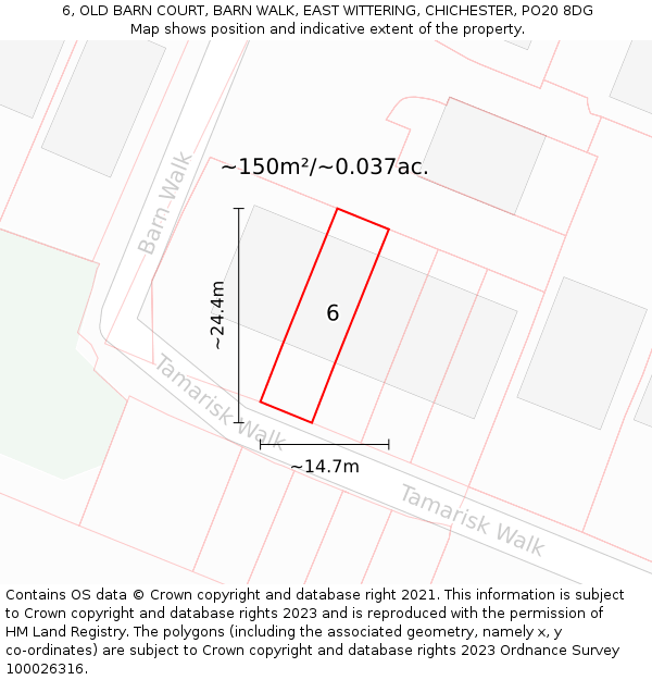 6, OLD BARN COURT, BARN WALK, EAST WITTERING, CHICHESTER, PO20 8DG: Plot and title map