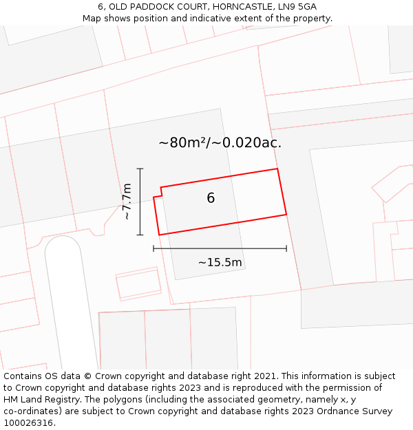 6, OLD PADDOCK COURT, HORNCASTLE, LN9 5GA: Plot and title map