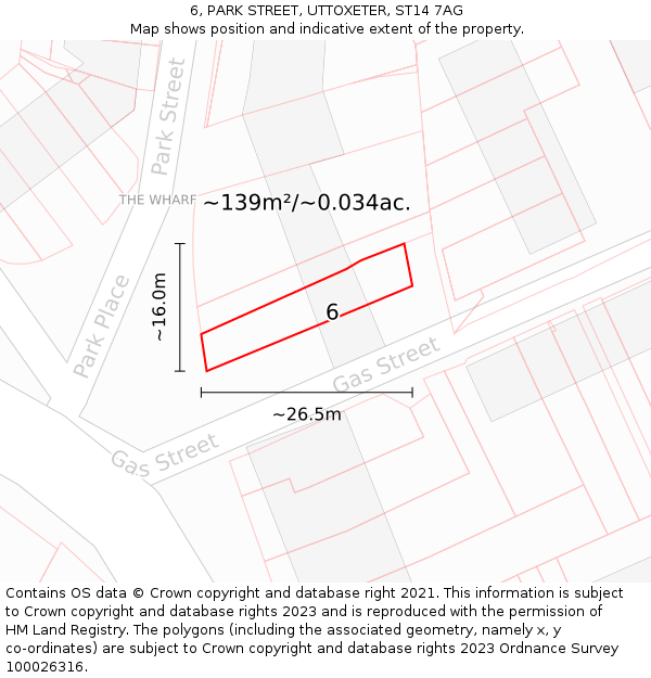 6, PARK STREET, UTTOXETER, ST14 7AG: Plot and title map