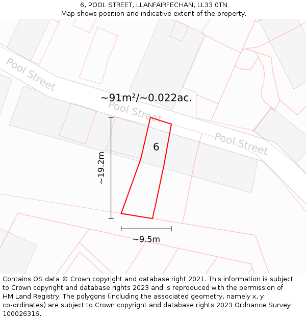 6, POOL STREET, LLANFAIRFECHAN, LL33 0TN: Plot and title map