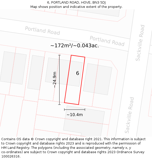 6, PORTLAND ROAD, HOVE, BN3 5DJ: Plot and title map