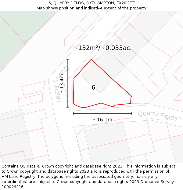 6, QUARRY FIELDS, OKEHAMPTON, EX20 1TZ: Plot and title map