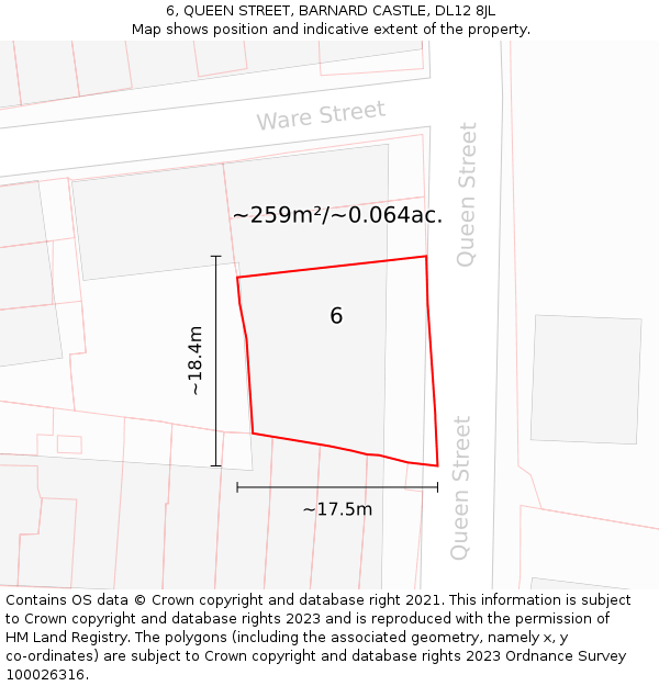 6, QUEEN STREET, BARNARD CASTLE, DL12 8JL: Plot and title map