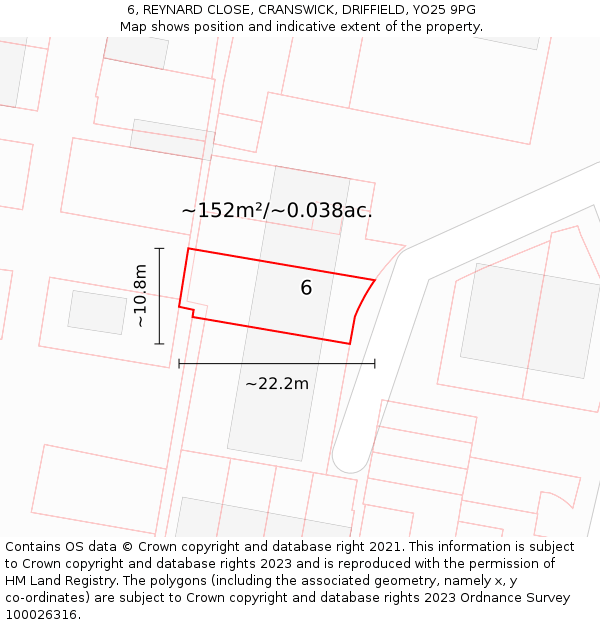 6, REYNARD CLOSE, CRANSWICK, DRIFFIELD, YO25 9PG: Plot and title map